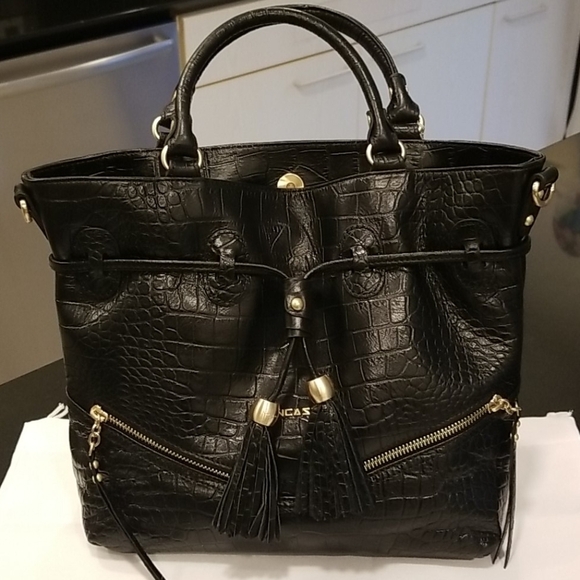 💕LANCASTER PARIS💕 Exotic Croco Embossed Crocodile Texture 100% Leather Bag NWT - Picture 2 of 14